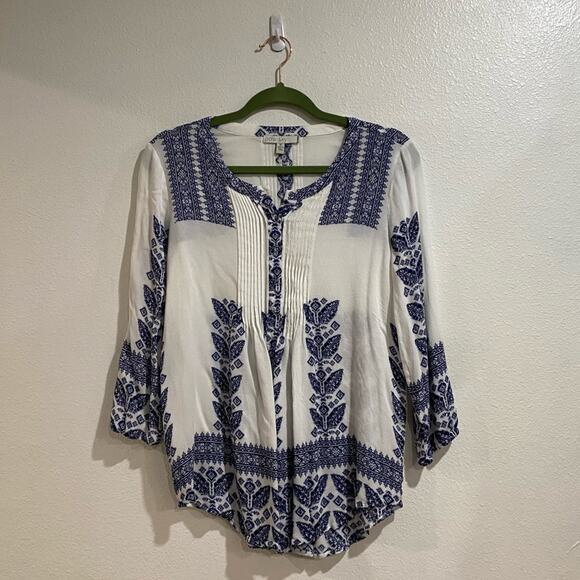 Pale Sky White Amely Split Neck Blouse Sz M - Picture 2 of 12